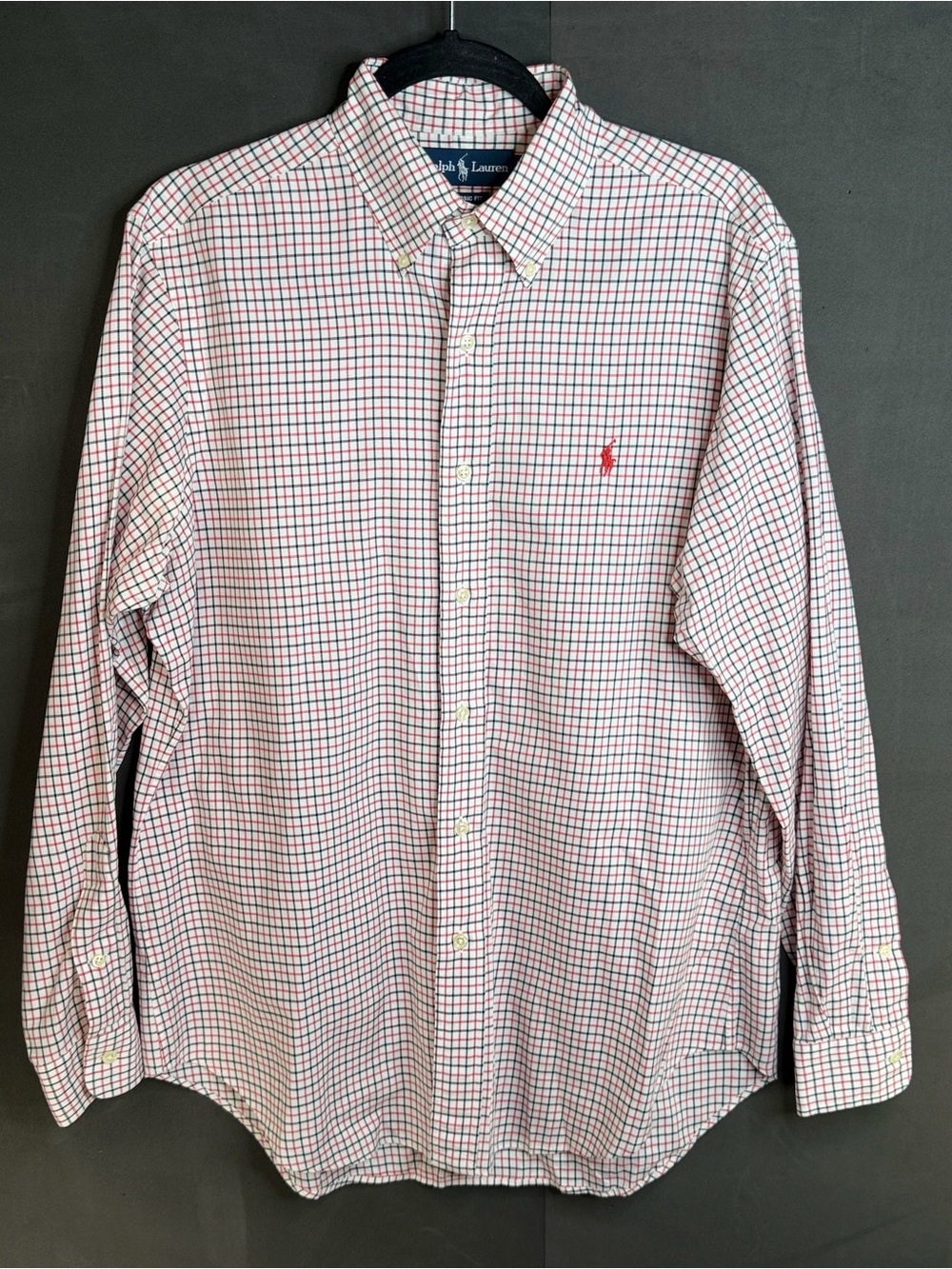 Ralph Lauren Classic Fit Shirt Mens Medium Red White Check Long Sleeve Button Up